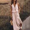 Summer Women Dress Long Sleeveless Casual Ladies Dress Zipper Letter Print Waist