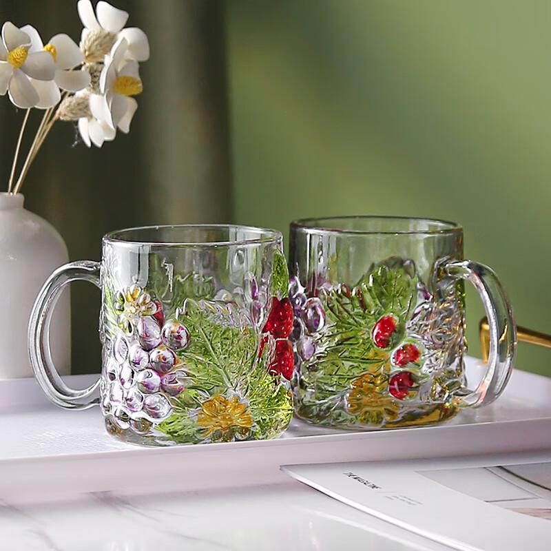 Flavinmci Ręcznie Malowane Filiżanki ze Szkła Borokrzemowego z Motywem Winogron, Zestaw 2 szt.