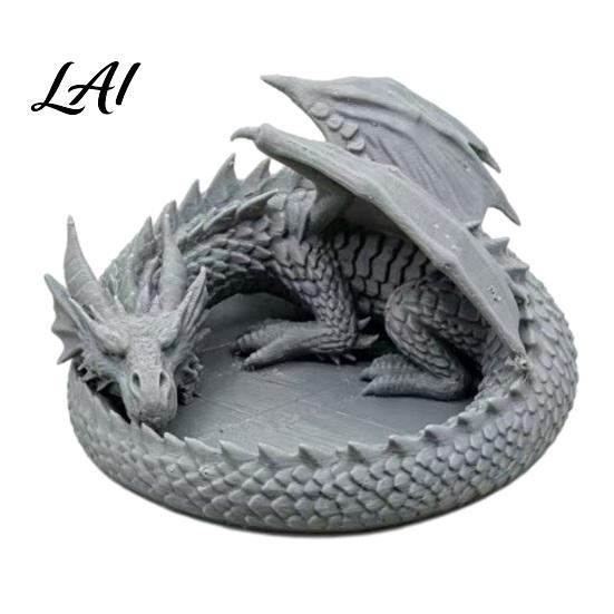 Ring Storage Tray 3D Printed Dragon Jewelry Tray Coiled Figurine Key Bowl Fantasy Necklace Display Stand Desktop Organizer for Earrings Necklaces,