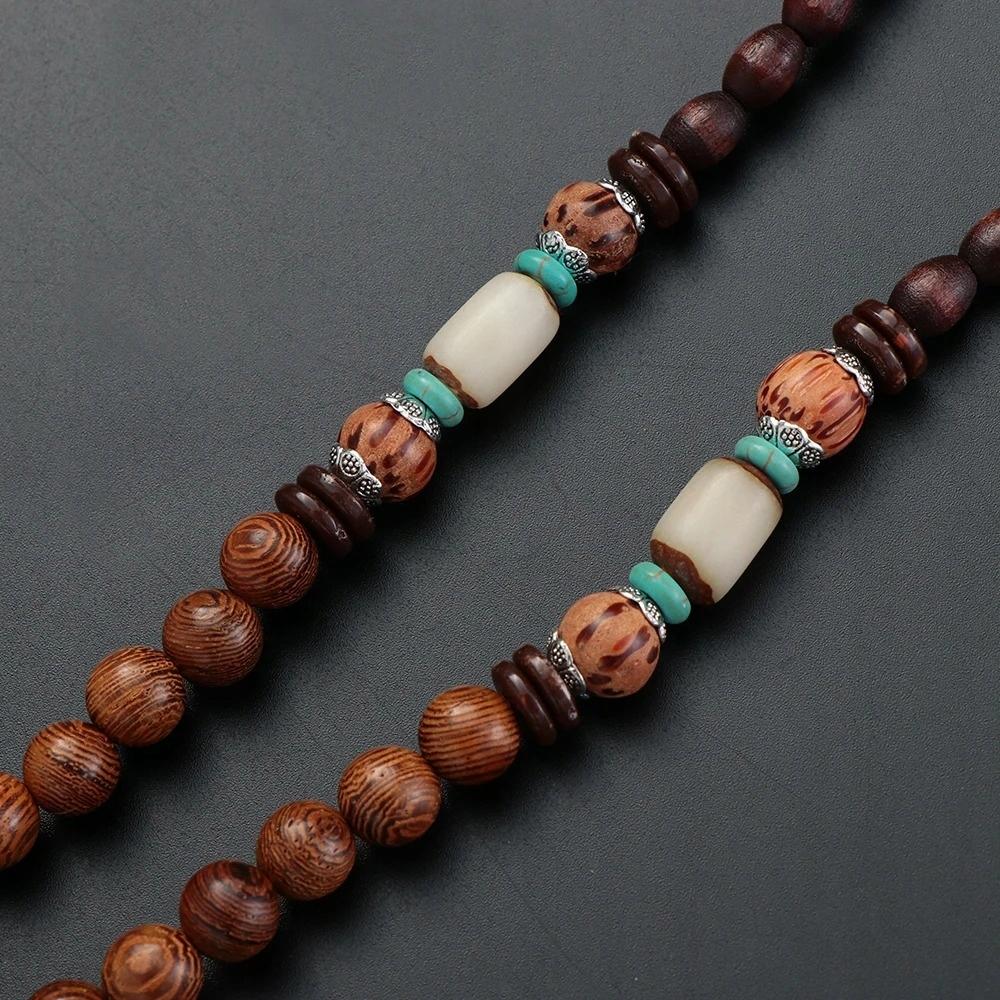 Wooden Necklace Nepal Buddhist Mala Amulet Beads Handmade