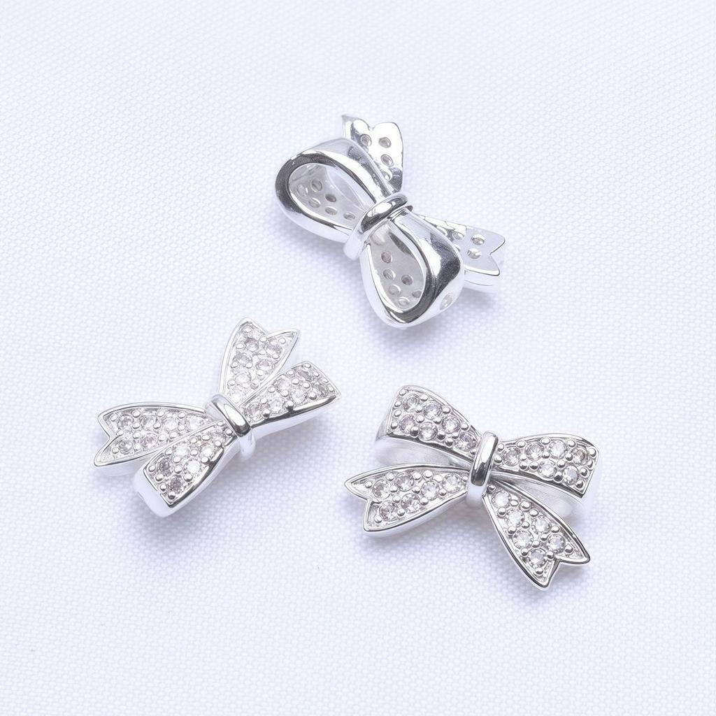 14K Gold Plated Zircon Spacer Beads, Bow Tie, Through Hole, Loose Beads for DIY Handmade Bracelets