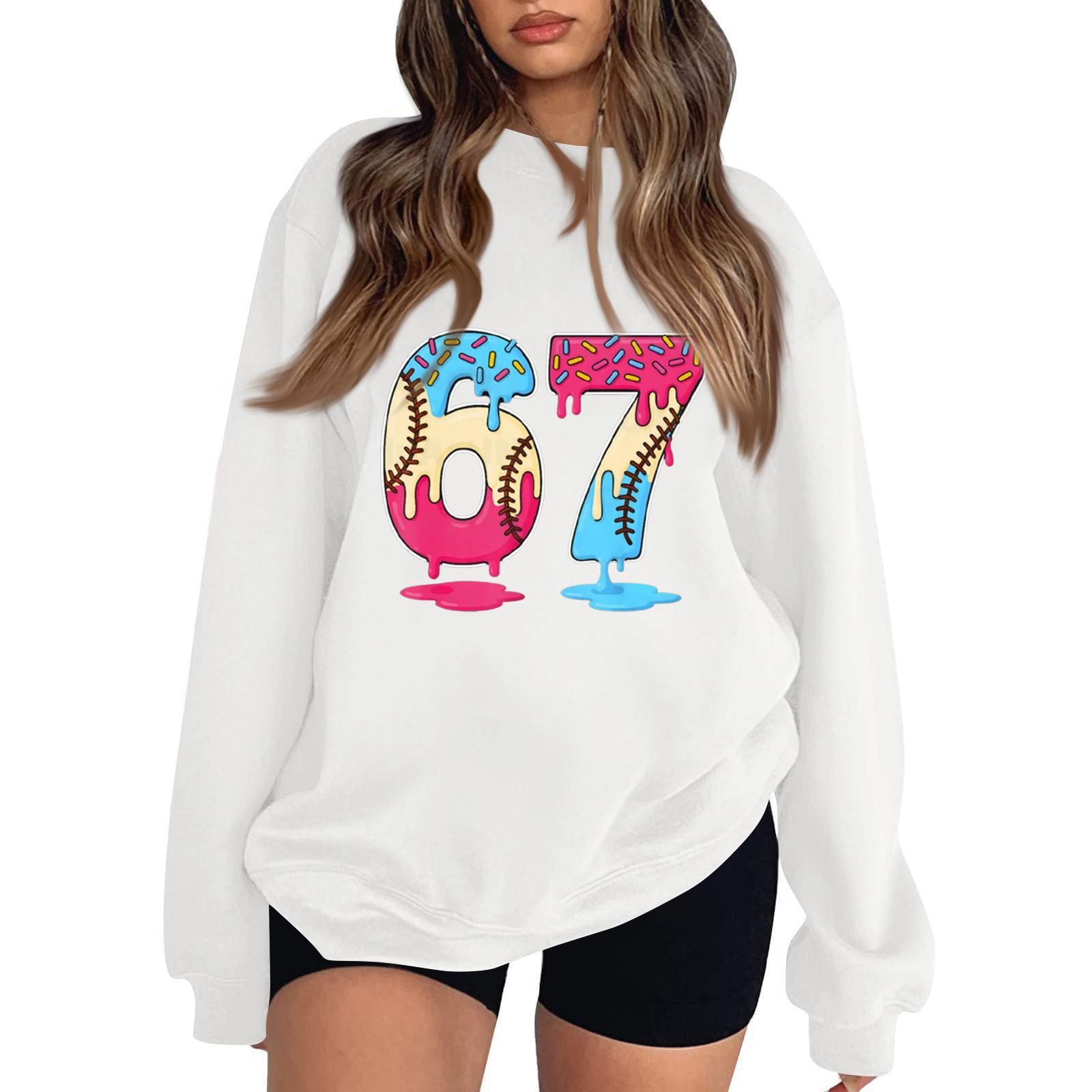 

Women s Fashionable Casual Long-Sleeved Round-Neck Printed Pullover Sweatshirt S белый