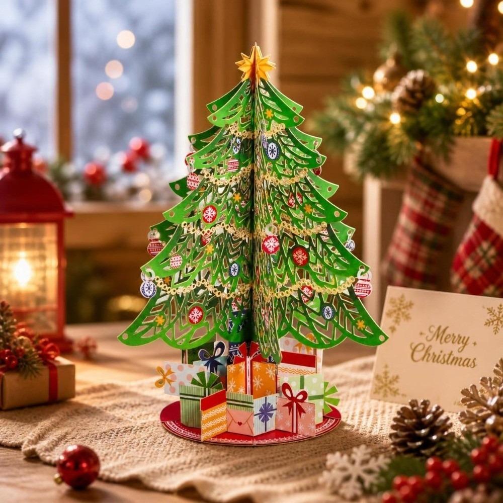 Colorful 3D Christmas Tree Card Hollow Out Xmas Invitation Card Thanksgiving