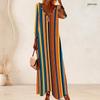 Women Plus Size V Neck Three Quarter Sleeve Polka Dot Printed Long Dress