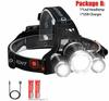 D2 Super Bright 3 Led Headlamp 18650 Battery Rechargeable Head Flashlight Torch 4-Mode Outdoor Camping Fishing Hunting Headlight