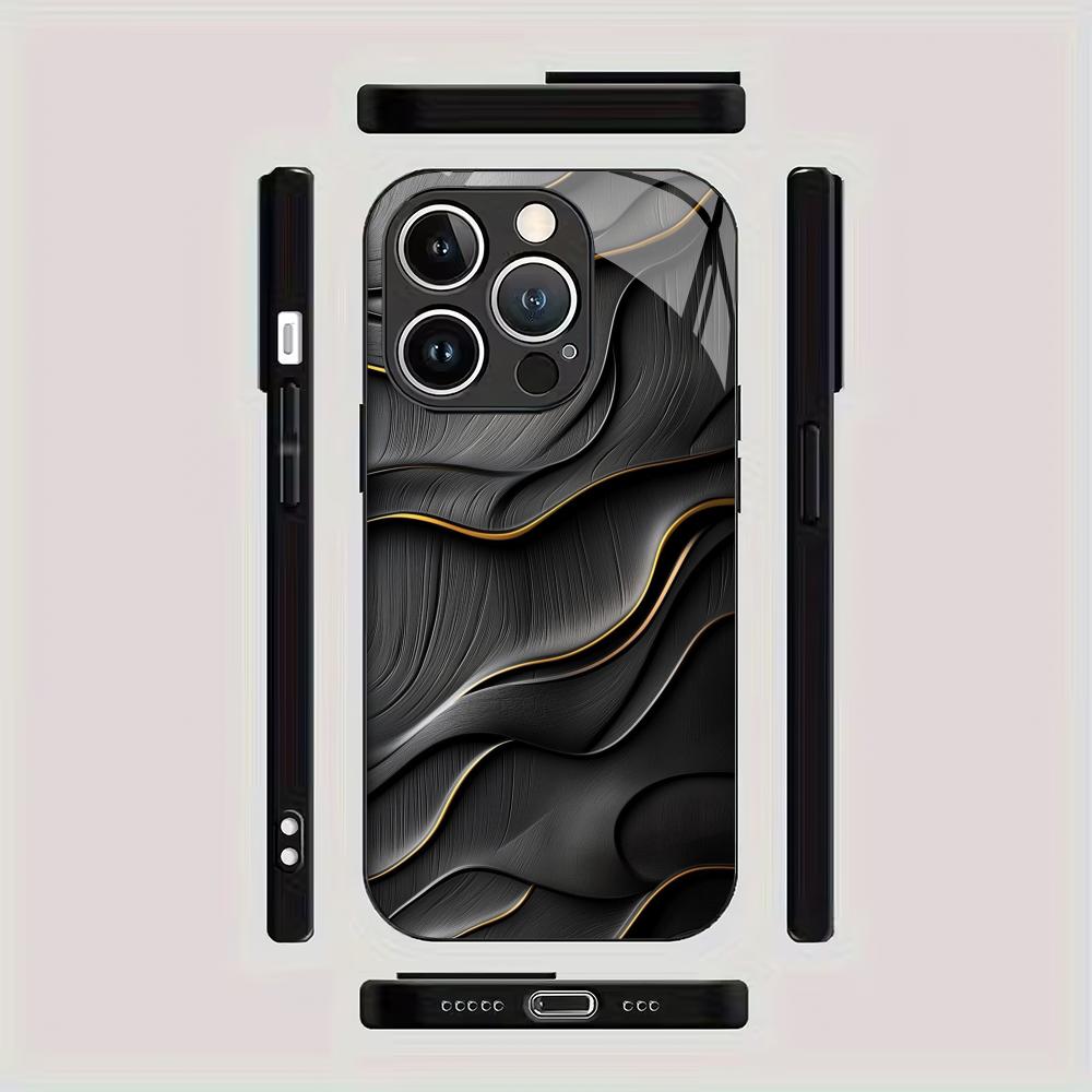 Schwarze strukturierte Muster-Hartglas-Handyhülle geeignet für iPhone 17 16 15 14 13 12 11 Pro/Max/Plus Sturzsichere Rückabdeckung