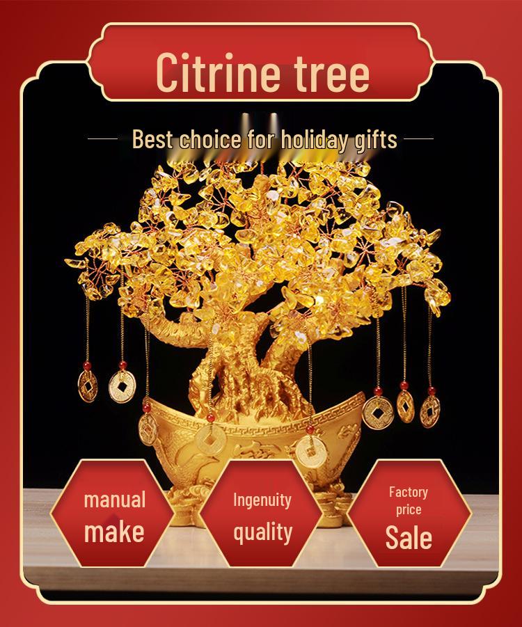Citrine Money Tree Crystal Ornament - Home Decor & Fortune Gift