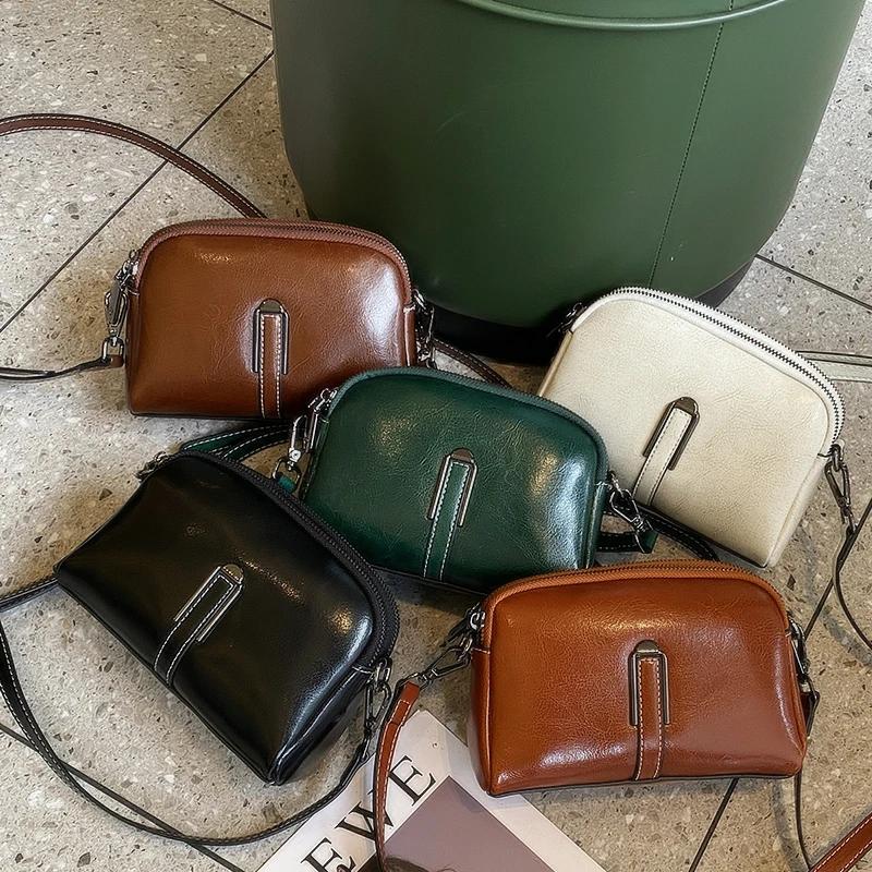 Women's Cowhide Mobile Phe Handbag Wallet Women's Oil Wax Leather Small Crossbody Bag Women Fashi Designer Mini Shoulder Bag