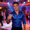 Men's Shines Sequins Long Sleeve Button Down Shirt for Halloween Cosplay 70s Disco Party Dress Shirt