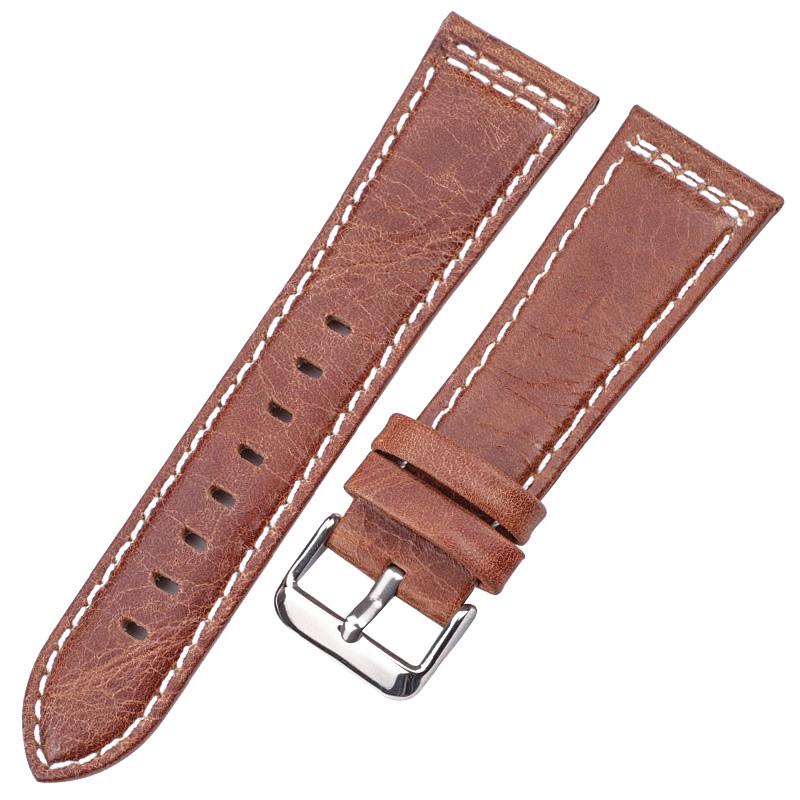 Watchband Watchbands 22mm 24mm Black Blue Brown Orange Cowhide Watch Band Strap Silver Steel Watch Buckle Genuine Leather Bracelet