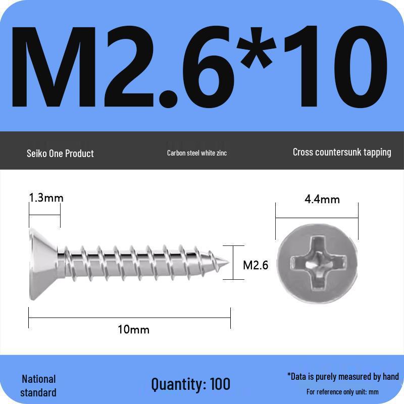Iron Galvanized Phillips Flat Head Self-Tapping Screws - Countersunk M1 To M4