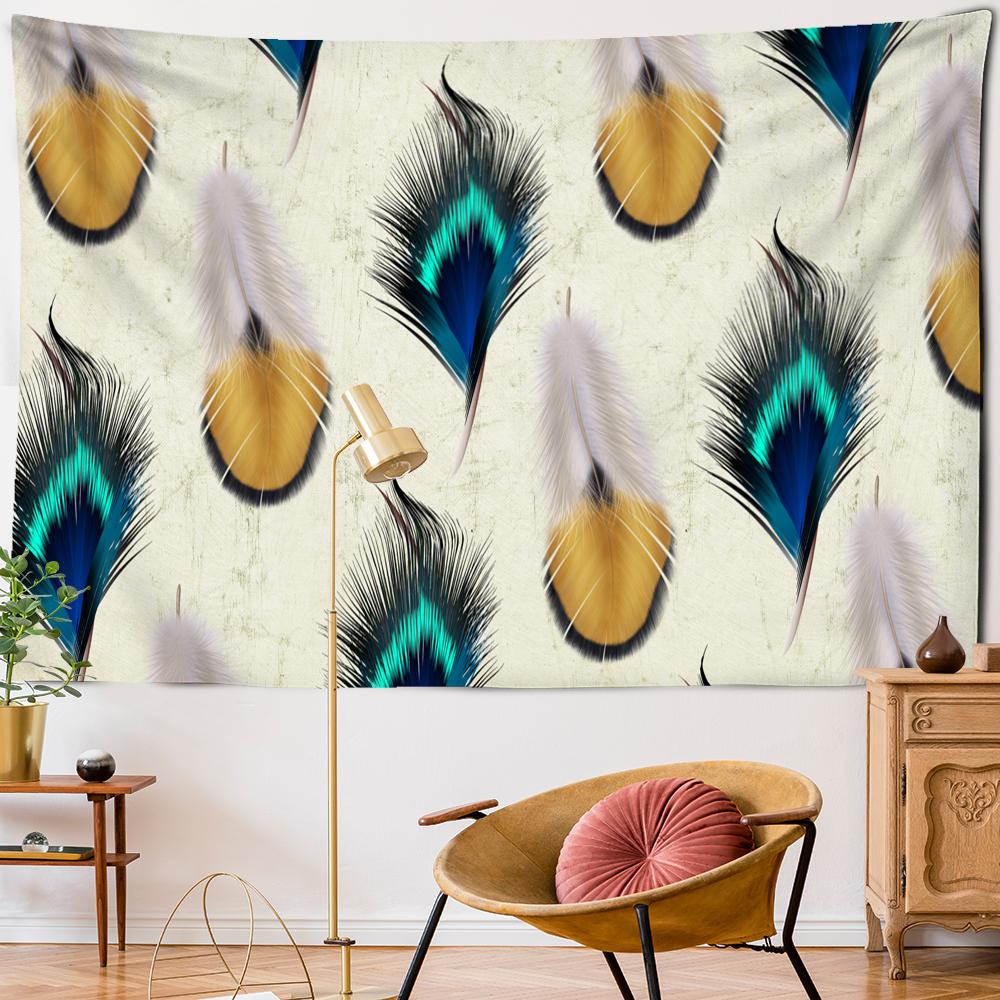 Tapiserie Psychedelică cu Pene Agățată pe Perete Artă Stil Boem Tapiz Hippie Colorat Mister Dormitor Cameră Decor Acasă