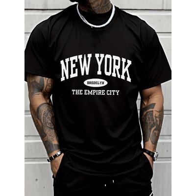 European Sizes Men'S Casual Trendy New York Brooklyn The Empire City Letter Print T-Shirt | Regular Fit, Crew Neck, Short Sleeve
