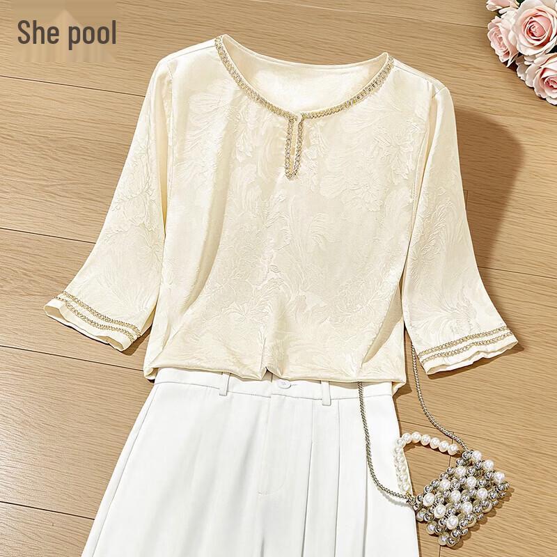 Women s Elegant Round Neck Hollow-Out Blouse XL