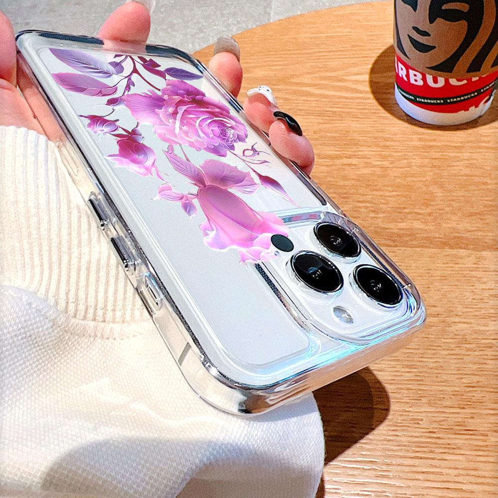 Purple Pink Roses Lucency Phone Case for IPhone 14 15 16 13 12 11 17 Pro Max 12 13 Mini Soft Cover