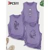 Sunflower Cat Line Art Combination Gift Print Pattern Round Neck3Pack of Sleeveless Vests for Women In Spring, Summer, and Autumn