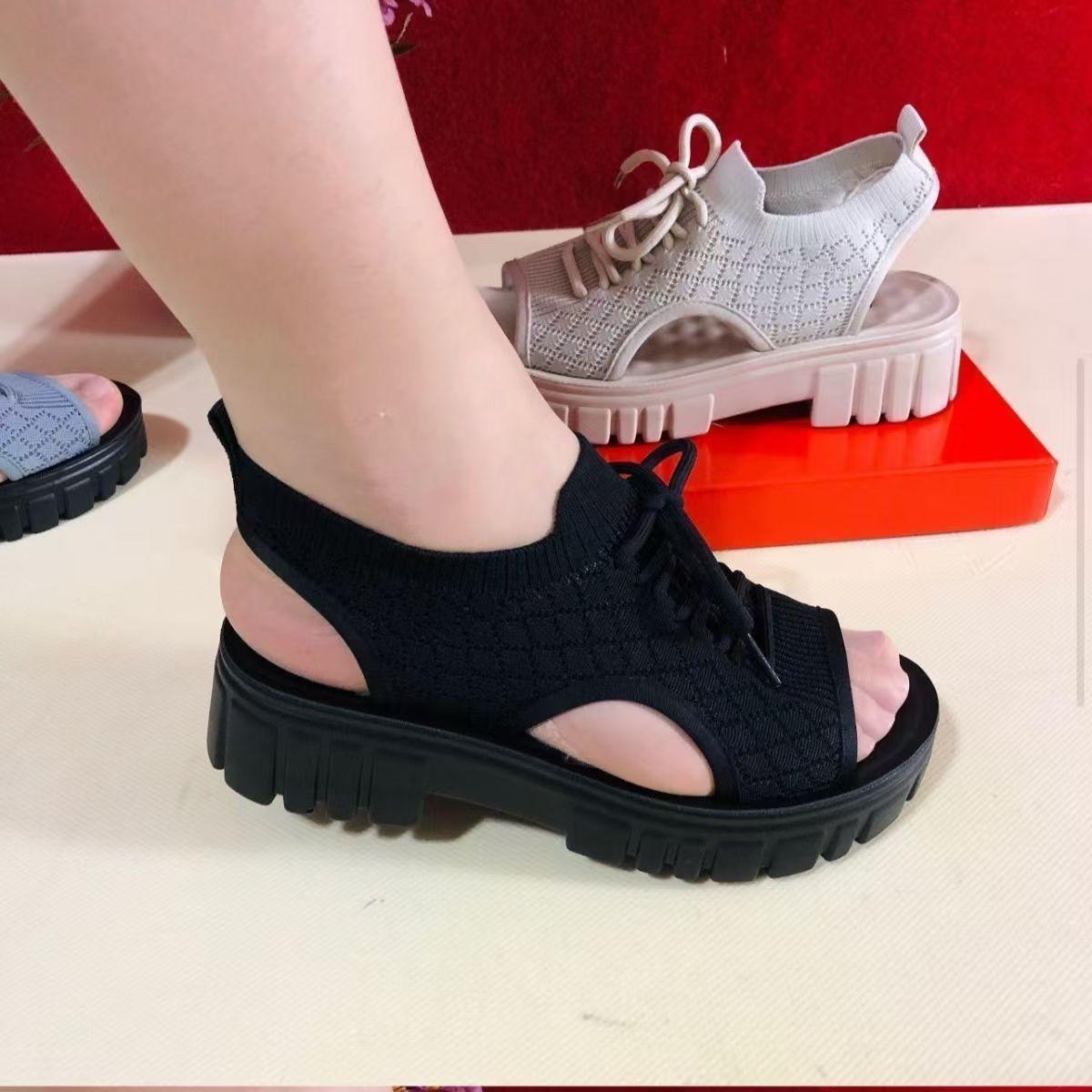 

Thick-soled Beach Sandals for Women s New Summer Breathable Mesh Flying Woven Ultra-light Soft Sole Comfortable Non-slip Casual Women s Shoes Trendy 40