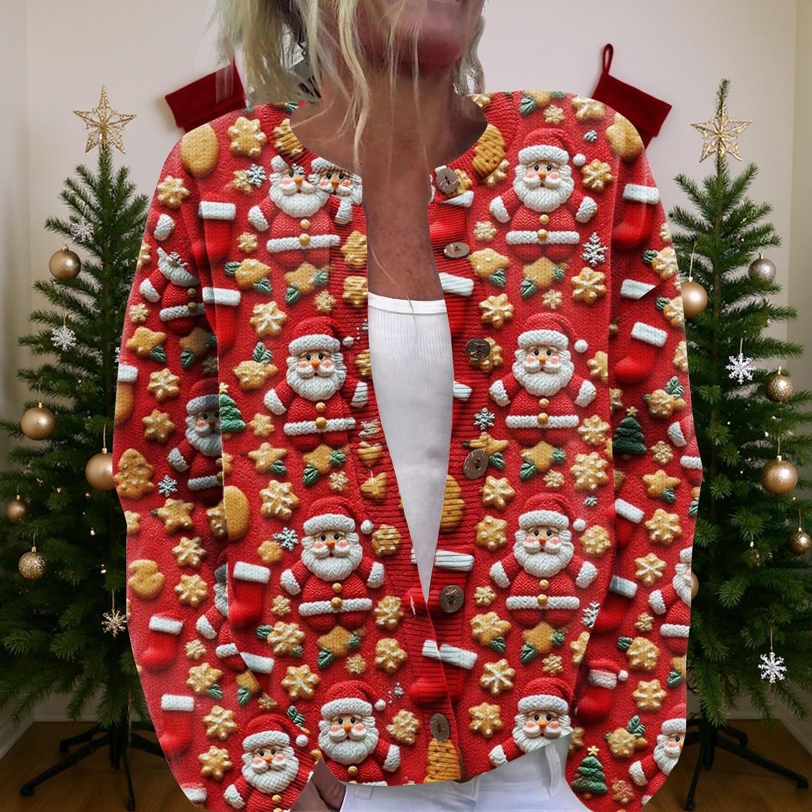 

Женский рождественский свитер Милый забавный рождественский свитер Осень и зима Свитер с длинным рукавом вязаный L красный