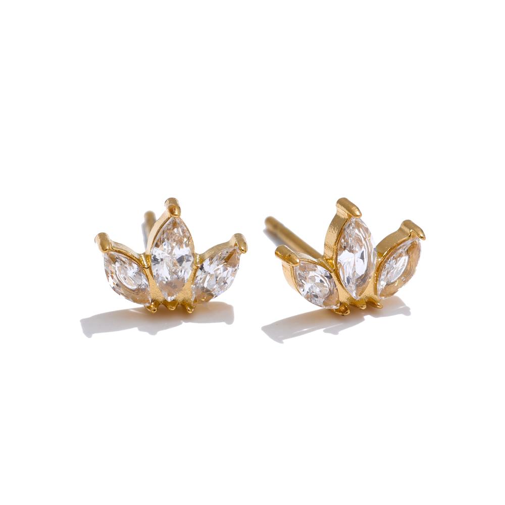 Yhpup Korean Style Cubic Zirconia Flower Small Stud Earrings Waterproof Daily Chic Shiny Stainless Steel Fashion Ear Jewelry