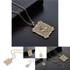 Gold Plated Pop Geometric Square Rose Flower Necklace Clavicle Sweater Chain Elegant Jewelry For Women