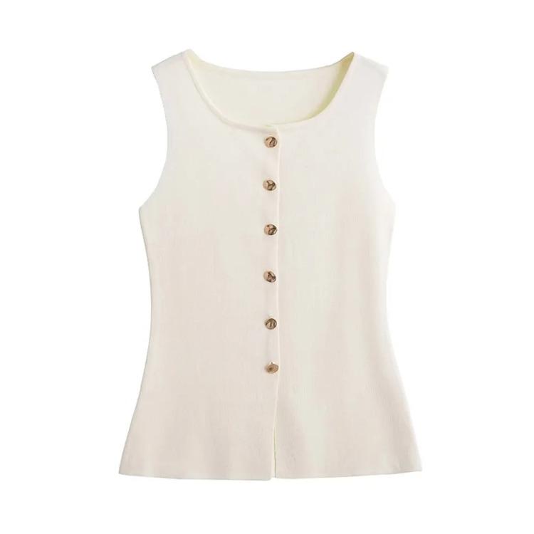 Fashion Golden Single Breasted Sweater Vest for Women Causal Sleeveless V-neck Slim Knit Cardigan Autumn New High Street Tops