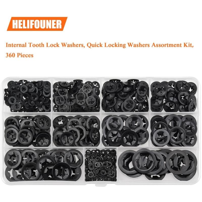 360Pcs 9 Sizes Internal Tooth Star Lock Washers Replacement Quick Speed Locking Washers Retaining Clips Fasteners