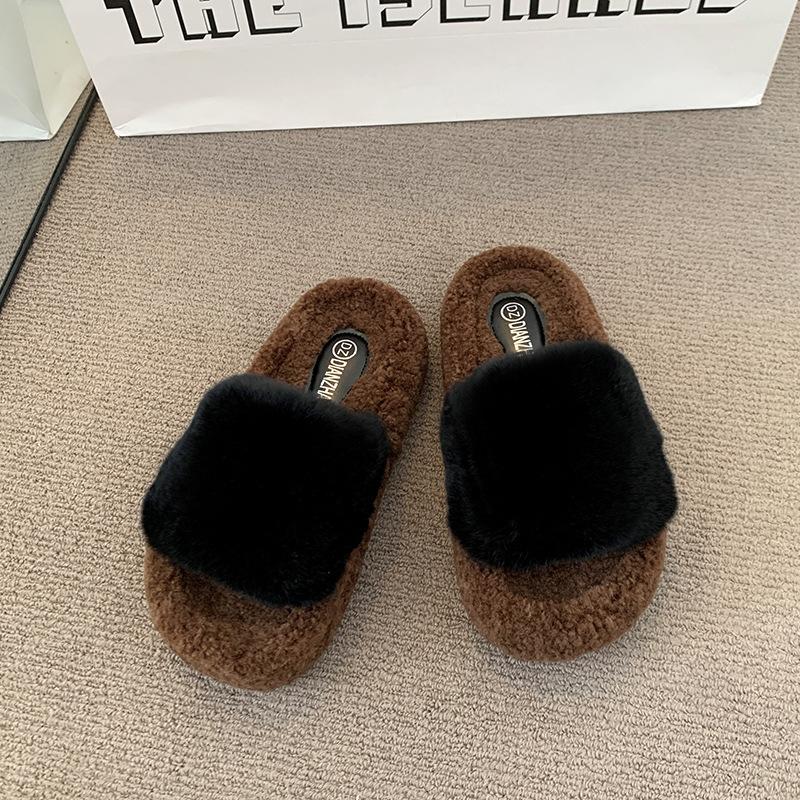 Popular Mao Mao slippers women's winter wear 2025 new European high-end thick-bottomed plush cotton slippers women