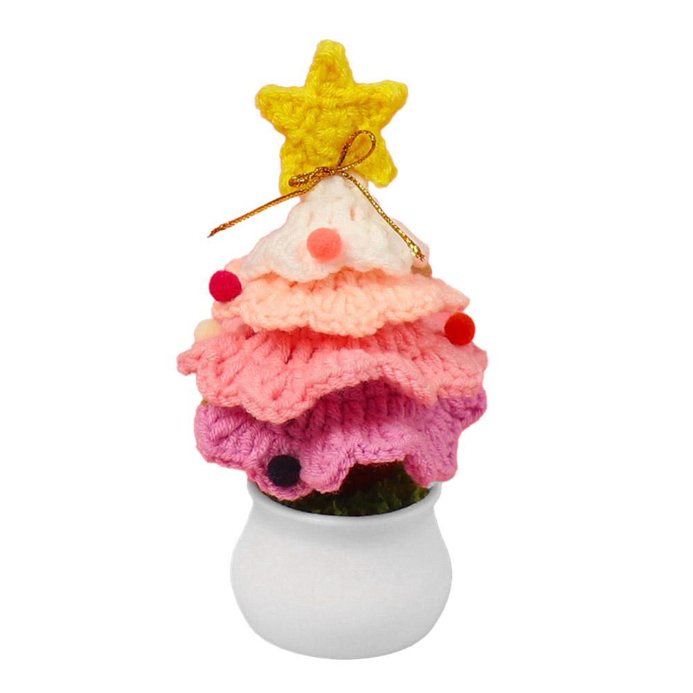 Creative Handmade Crochet Wool Christmas Tree Potted Fashion Knitted Simulated Plant Desktop Ornament Home Decor Christmas Gifts
