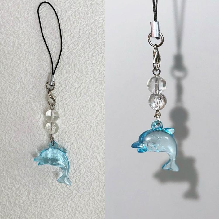 Elegant Blue Dolphin Phone Chain Charm Ornament Personalized Keyring Accessory