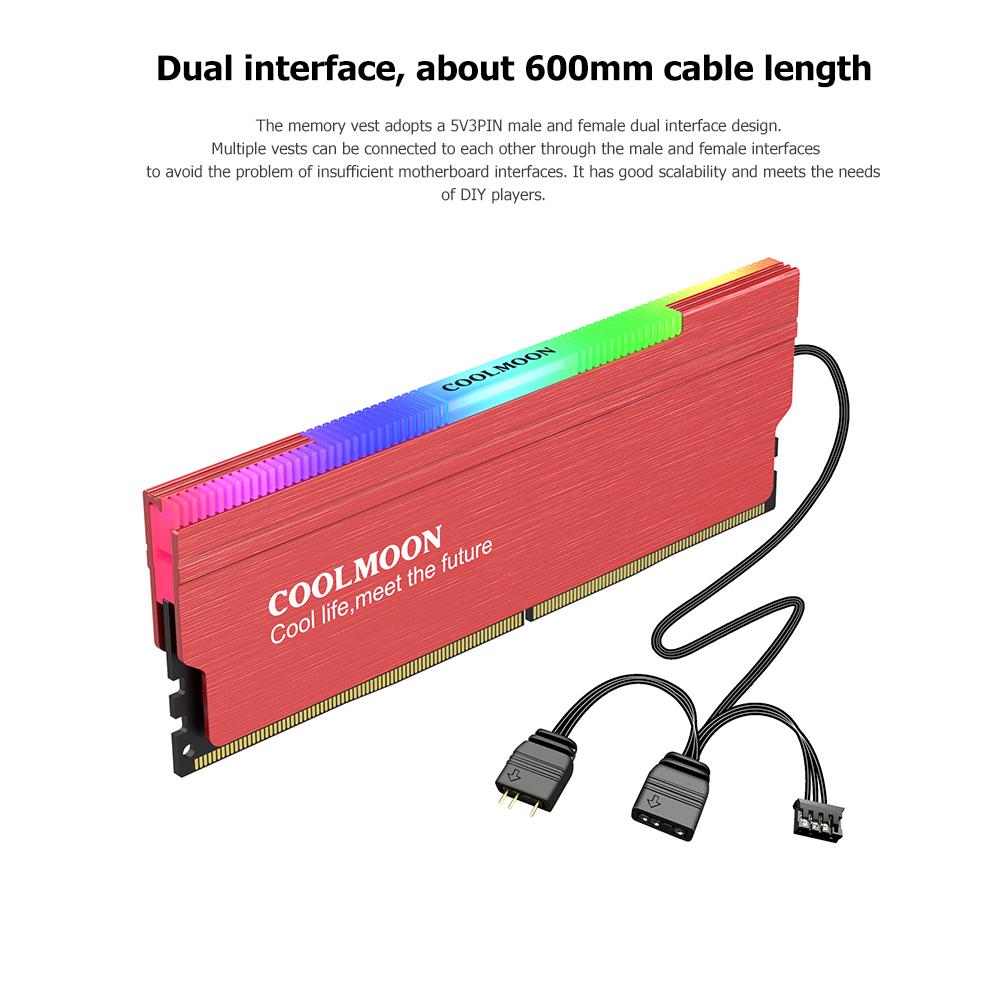 COOLMOON RAM Heatsink Radiator 5V 3PIN ARGB PC Memory Cooling Vest Heat Sink Cooler for DDR3 DDR4 DDR5 Desktop PC Ram Memory