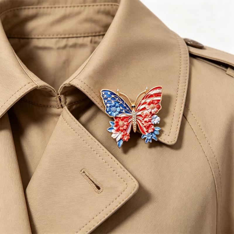 Beautiful 250Th Anniversary Butterfly Brooch Featuring US Flag Art Sturdy Alloy Jewelry