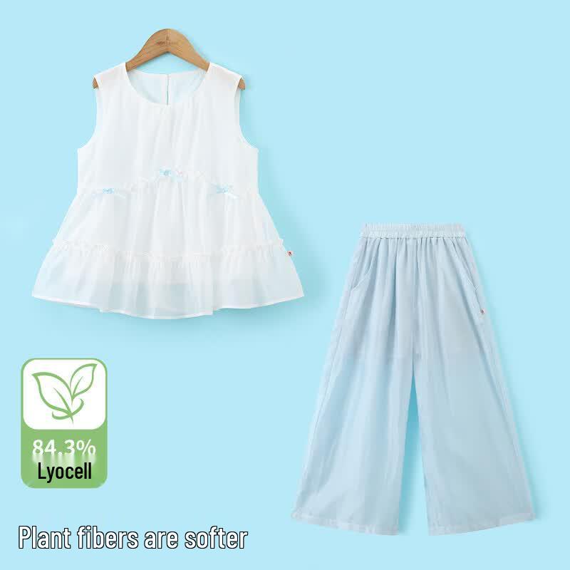 Montagut Girls' Summer Bowknot Vest & Straight Pants Set