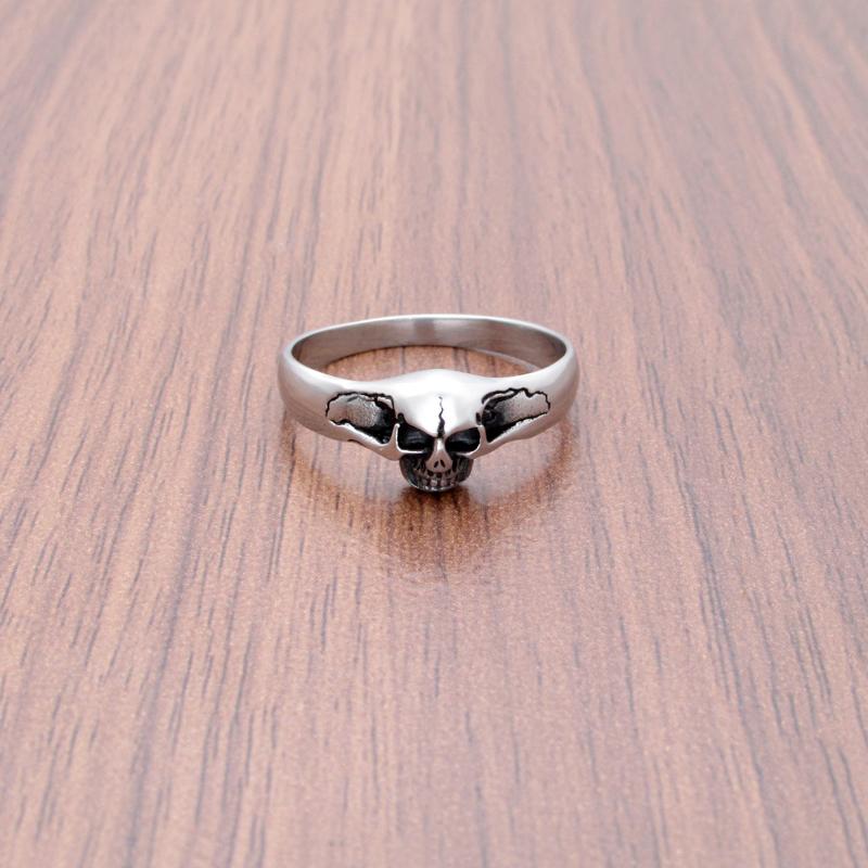 Punk 316L Stainless Steel Silver Color Death Skull Ring For Women Unique Vintage Biker Jewelry Gift