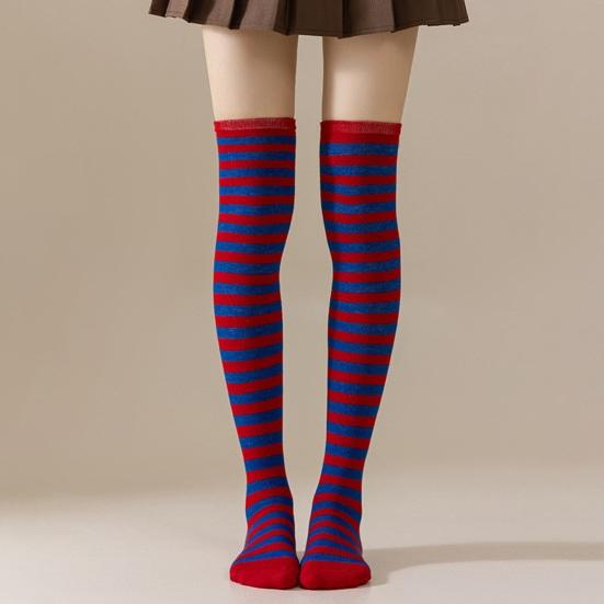 Striped Thigh High Socks Women Colorful Over-the-Knee Socks Retro Stretchy Thigh Highs for Girls Cosplay Lolita Costume