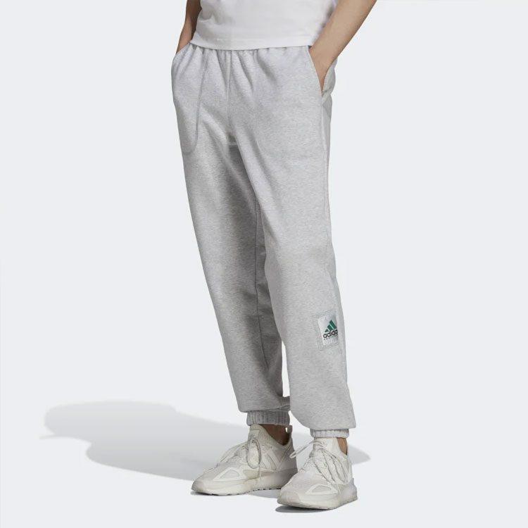 Adidas Embroidered Logo Solid Color Mid Rise Loose Fit Fleece Lined Cuffed Pants Knitted Sweatpants Men's Gray HG8087