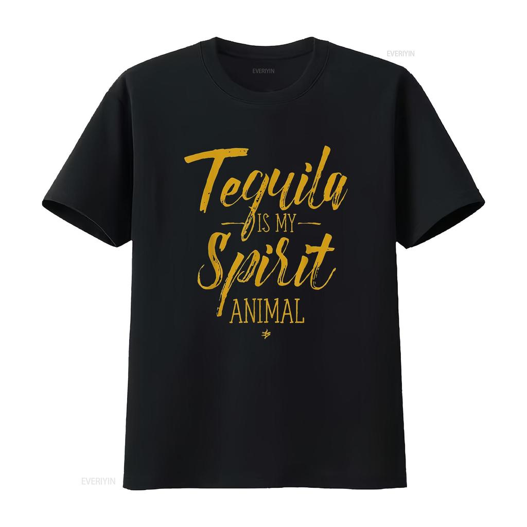Womens Tequila Is My Spirit Animal T Shirt Black 2XL vintage Washed Breathable Slightly Versatile streetwear Stylish fashion