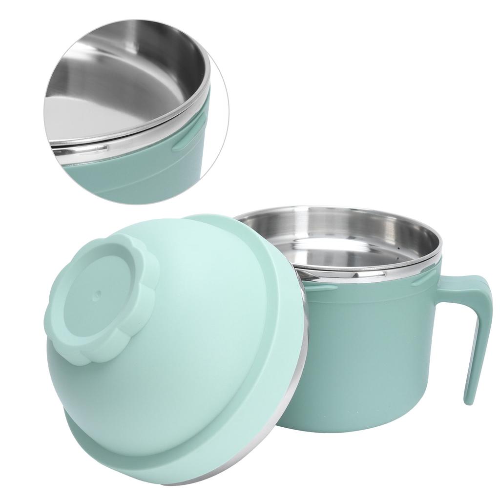 Portable Lunch Box Double Layer Thermal Noodle Bowl with Handle Kitchen Utensils Green