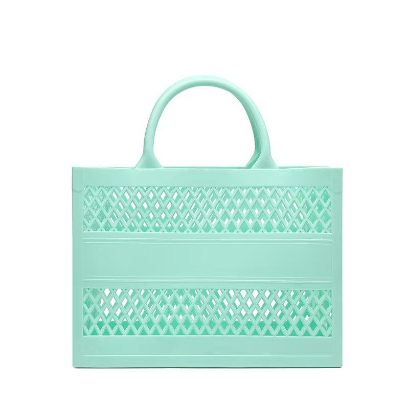 2025 Summer New Shopping Basket Handheld PVC Bag Jelly Bag Large Capacity Basket Storage Basket Candy Color Hollow