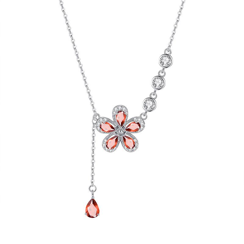 Women 925 Sterling Silver 5-Petal Flower Tassel Necklace Peridot Topaz Pendant 925 silver