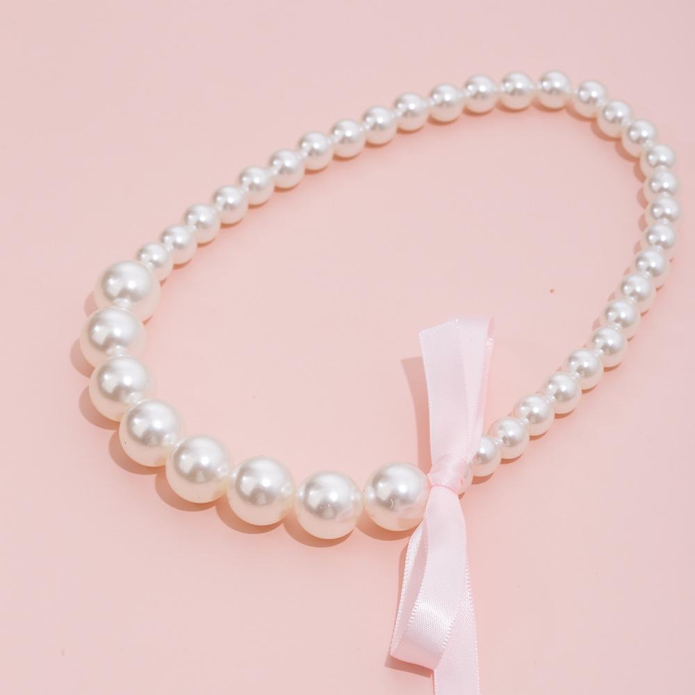Elegant Pearl Bow Choker Necklace for Girls - White Children's Accessory