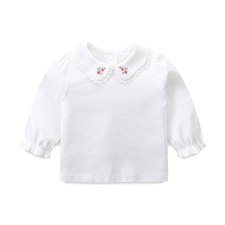Autumn 2025 Toddler Girl Solid Color Embroidered Long Sleeve Korean Top