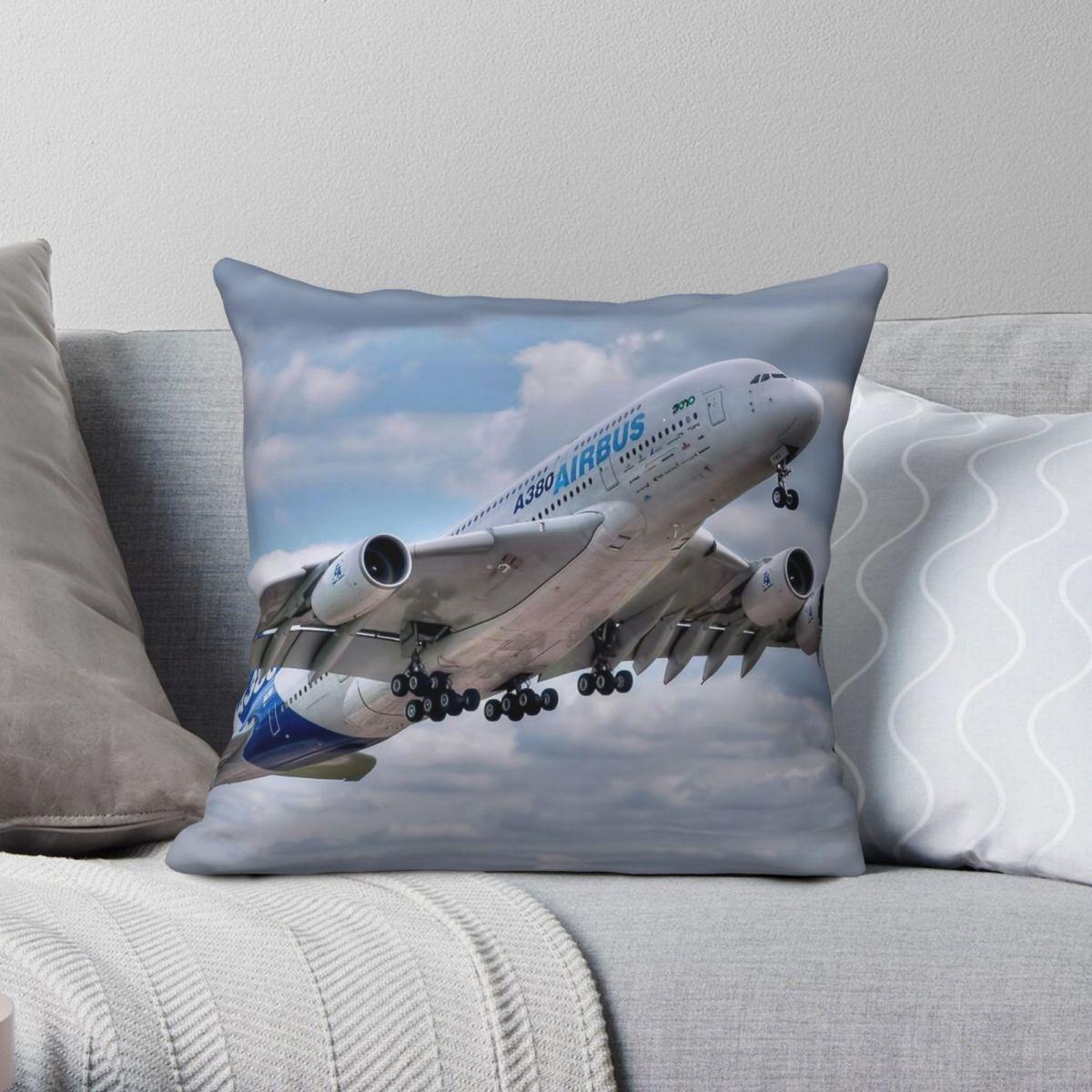 Green Harvest Unisex Airbus A380 Take-Off Square Pillowcase Polyester Linen Velvet Printed Zip Decor Throw Pillow Case Sofa Seater Cushion Cover
