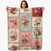 Shabby Chic Pink Rose Blanket  Antique Floral Patchwork Country Style Flannel Throw Blanket  Romantic Vintage Sofa Cover