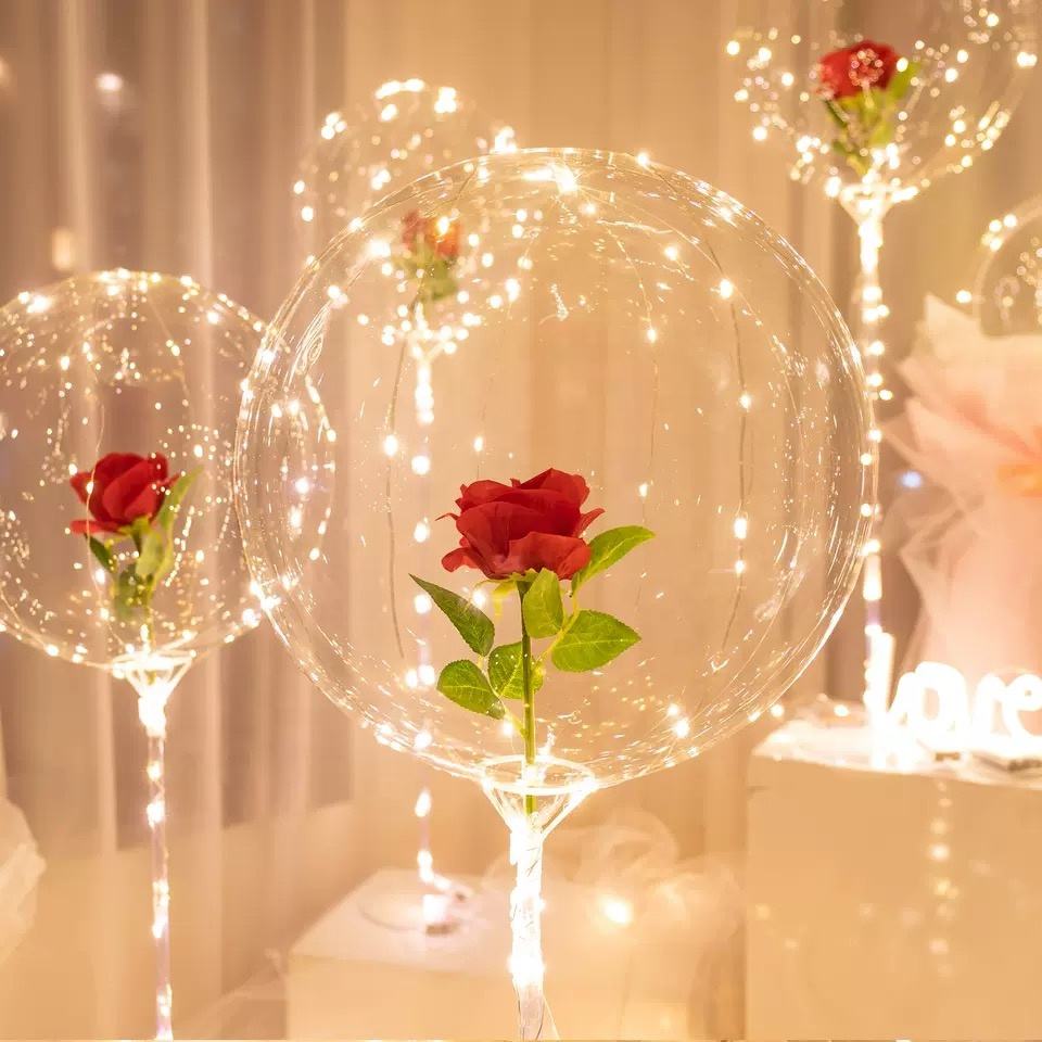 TOPREX Latex Led Balloon Light Rose Flower Design With Transparent Color for Christmas Party Bouquet Decoration CE ROHS