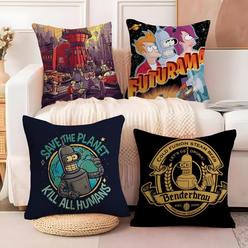 Anime F-Futurama B-Bender Cushion Cover Soft Plush Fabric Double-Sided Printed Sofa Cushion Cover For All Seasons Homedecor Gift
