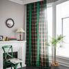 Green Lattice Splicing Dyed American Curtains Bay Window Curtains Semi-blackout for Living Room Bedroom Bay Window Dining Room or Kitchen Bar