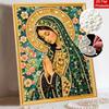 DIY Framed Pearl Bead Art Kit Religious Virgin Mary Floral Mosaic Sparkling Canvas Painting for Wall Decor Gift