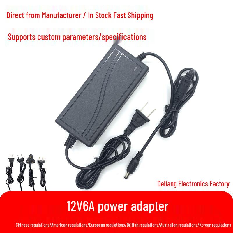 12V 6A Dual-Wire Power Adapter for LED Strip Lights/Monitors (US/EU Spec)