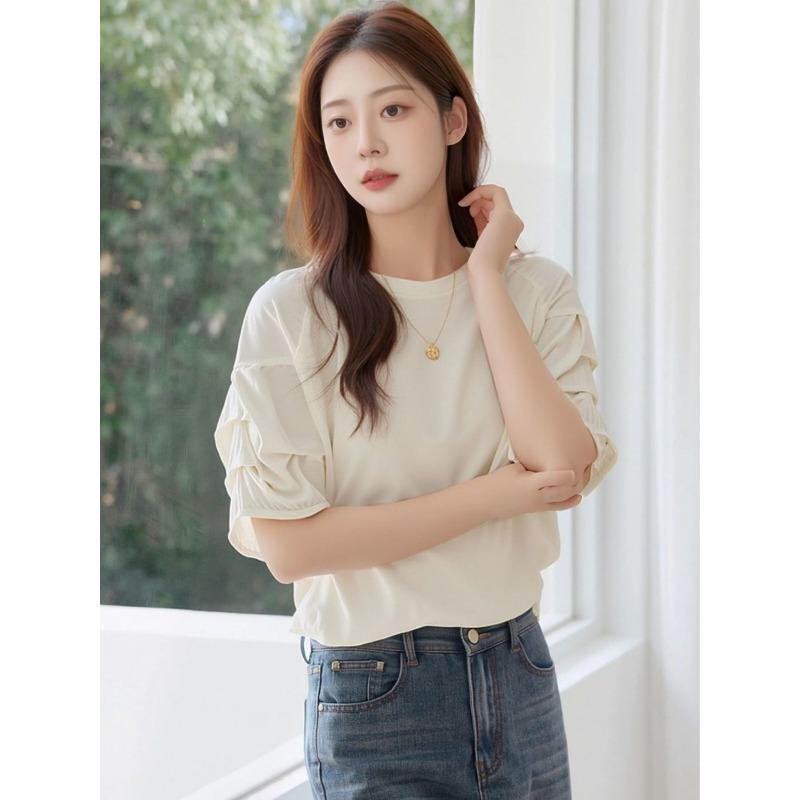 

Women Off White Crew Neck Ruffle Sleeve Loose Chiffon Blouse L абрикосовый