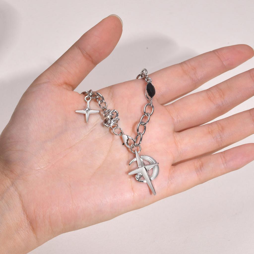 Vnox Stainless Steel Hip Hop Star Moon Polishing Chain Inlay Gem Pendant Necklace for Men Women, Unisex Chain Collar